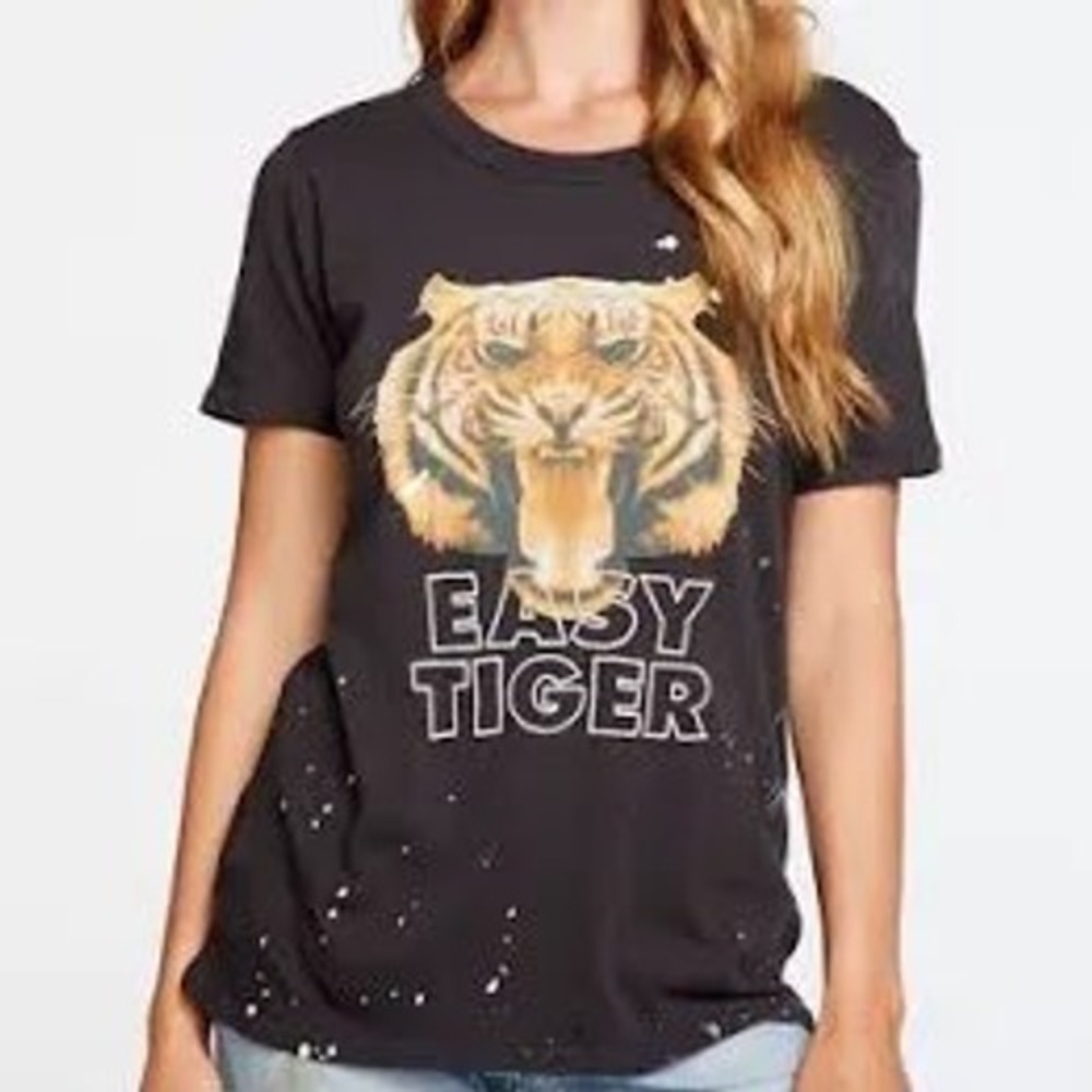 Chaser Tiger Graphic Tee Paint Distressed Cotton S Rocker Edgy Boho Grunge